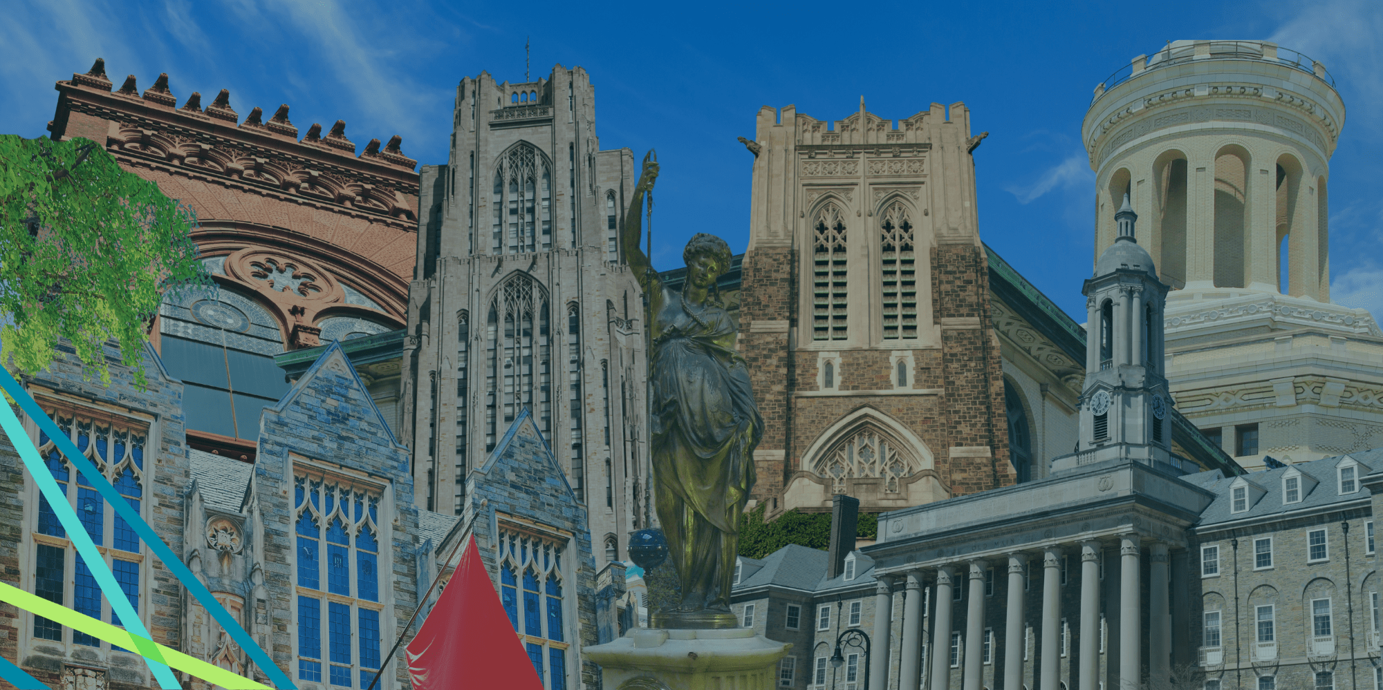 Collage of landmarks from 7 PA universities